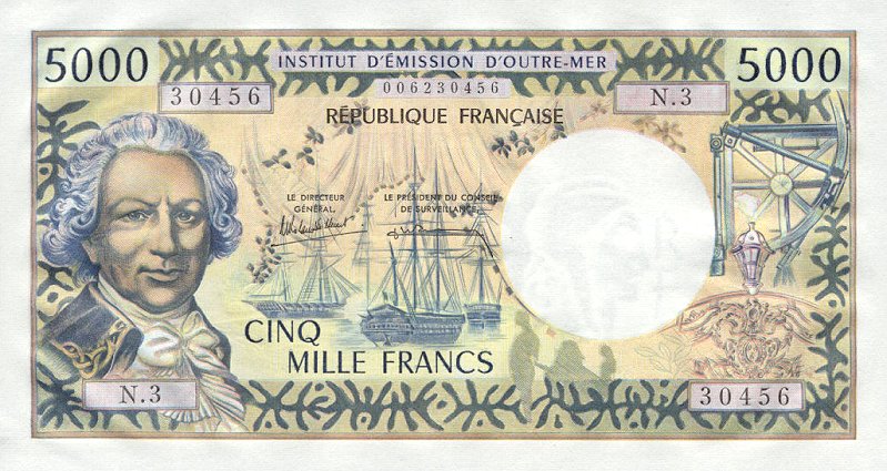 Front of Tahiti p28d: 5000 Francs from 1985