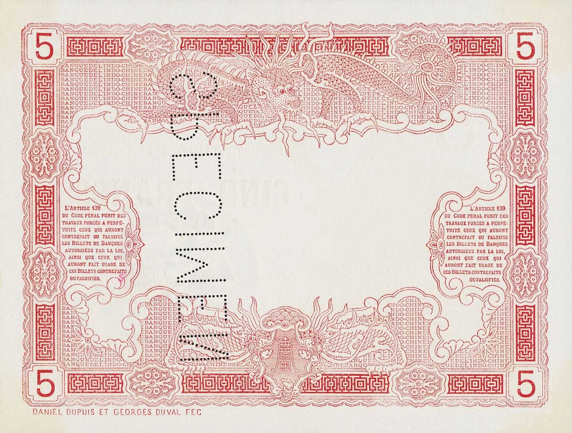 Back of Tahiti p4s: 5 Francs from 1920