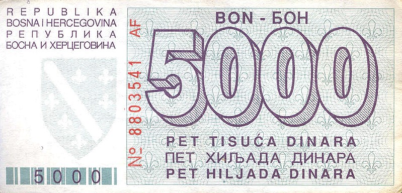 Back of Bosnia and Herzegovina p27a: 5000 Dinara from 1992