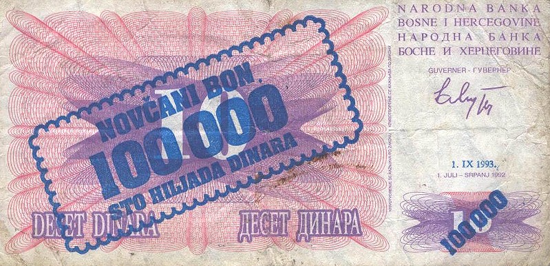 Front of Bosnia and Herzegovina p34a: 100000 Dinara from 1993