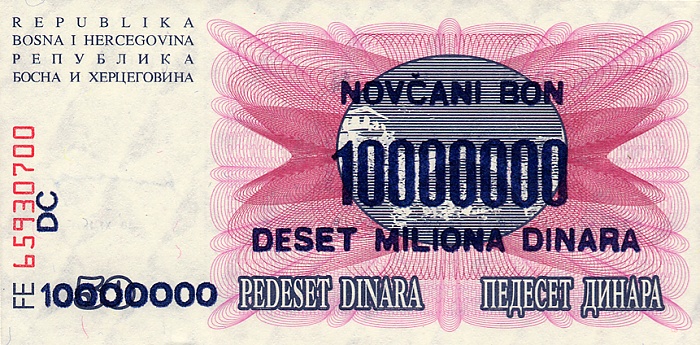 Back of Bosnia and Herzegovina p36: 10000000 Dinara from 1993