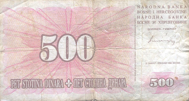 Front of Bosnia and Herzegovina p45b: 500 Dinara from 1994