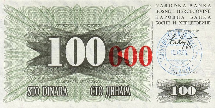 Front of Bosnia and Herzegovina p56b: 100000 Dinara from 1993