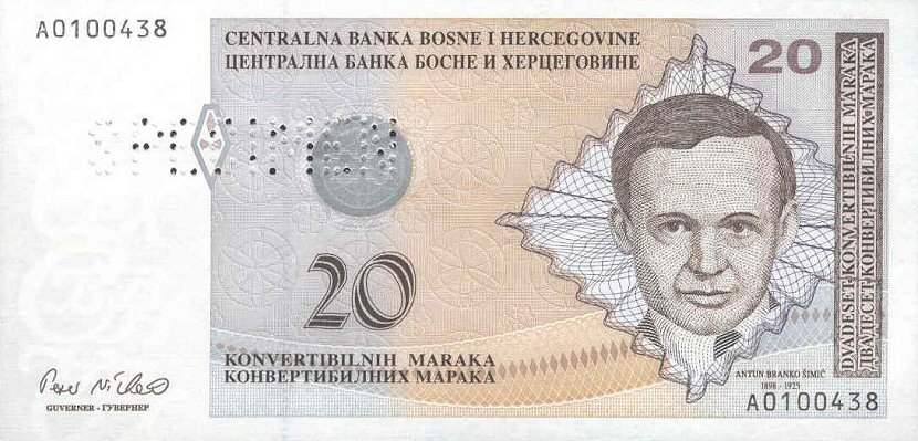 Front of Bosnia and Herzegovina p65s1: 20 Convertible Maraka from 1998