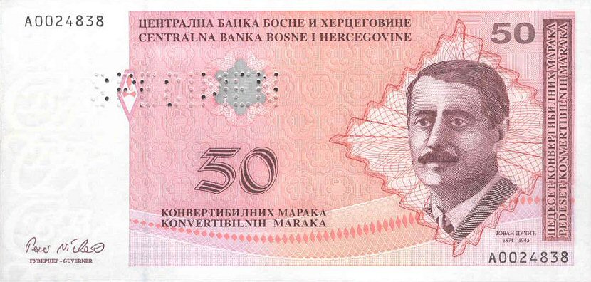 Front of Bosnia and Herzegovina p68s1: 50 Convertible Maraka from 1998