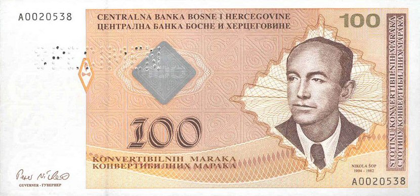 Front of Bosnia and Herzegovina p69s1: 100 Convertible Maraka from 1998