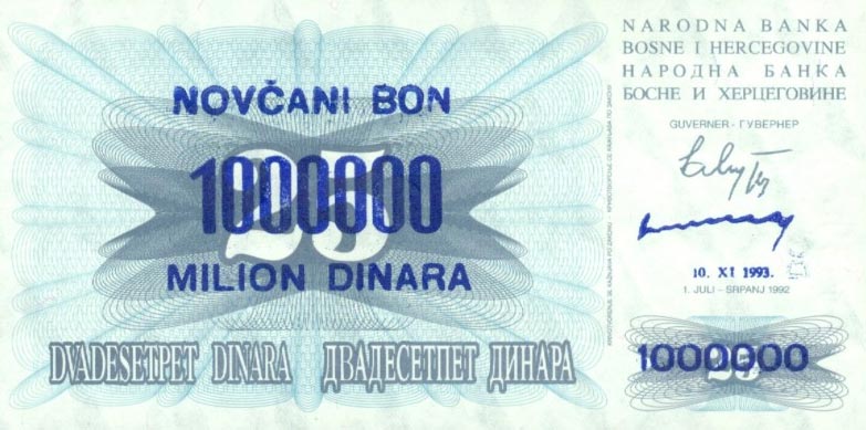 Front of Bosnia and Herzegovina p35b: 1000000 Dinara from 1993