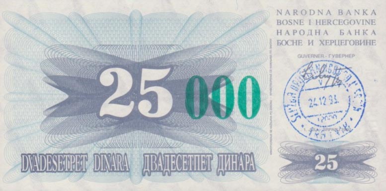 Front of Bosnia and Herzegovina p54c: 25000 Dinara from 1993