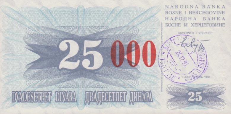 Front of Bosnia and Herzegovina p54d: 25000 Dinara from 1993