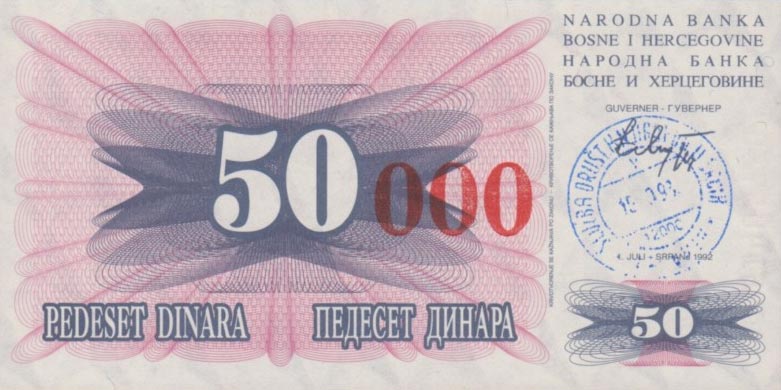 Front of Bosnia and Herzegovina p55b: 50000 Dinara from 1993