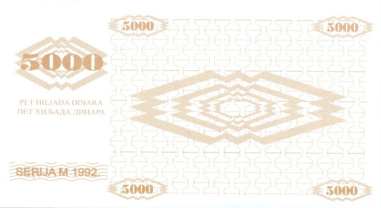 Back of Bosnia and Herzegovina p9r: 5000 Dinara from 1992