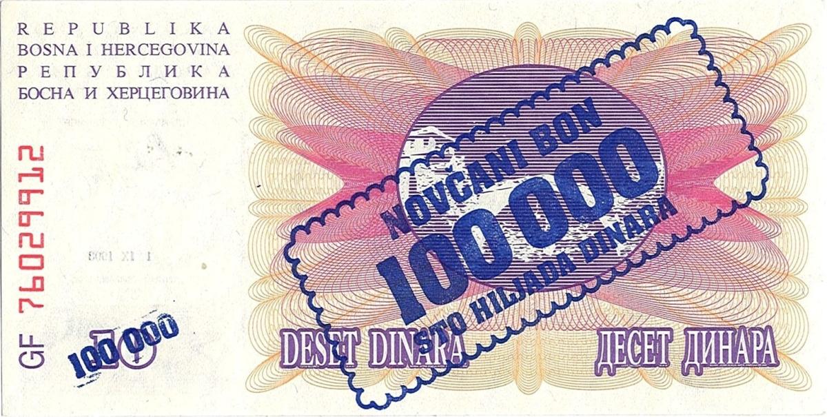 Back of Bosnia and Herzegovina p34a: 100000 Dinara from 1993