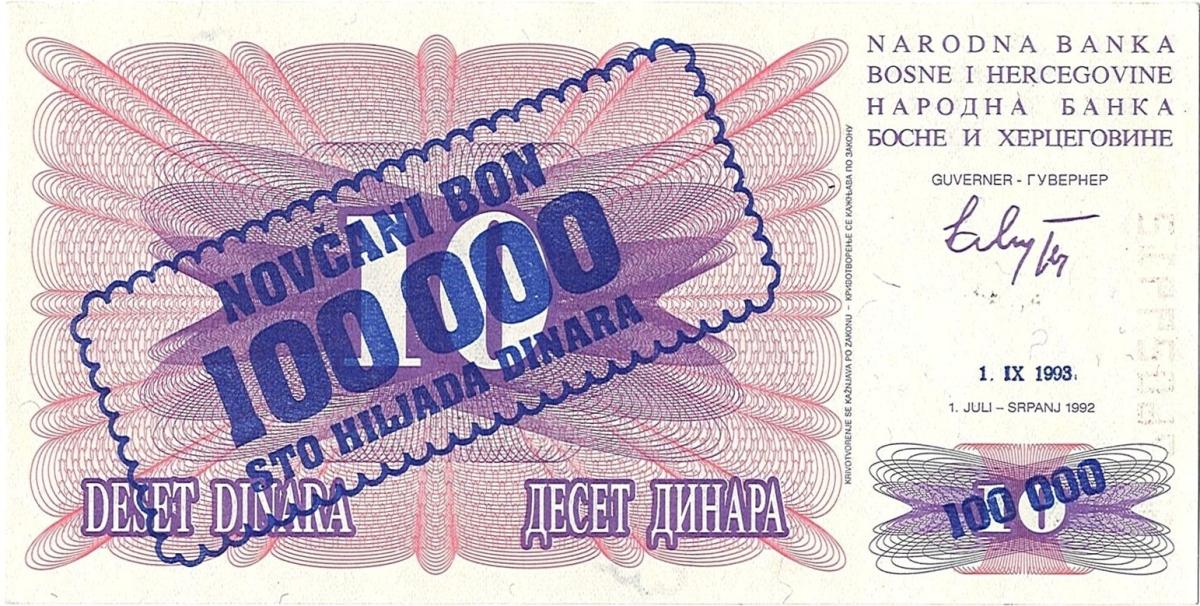 Front of Bosnia and Herzegovina p34a: 100000 Dinara from 1993