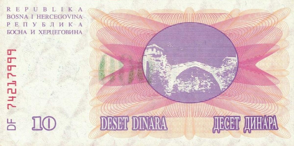 Back of Bosnia and Herzegovina p53g: 10000 Dinara from 1993