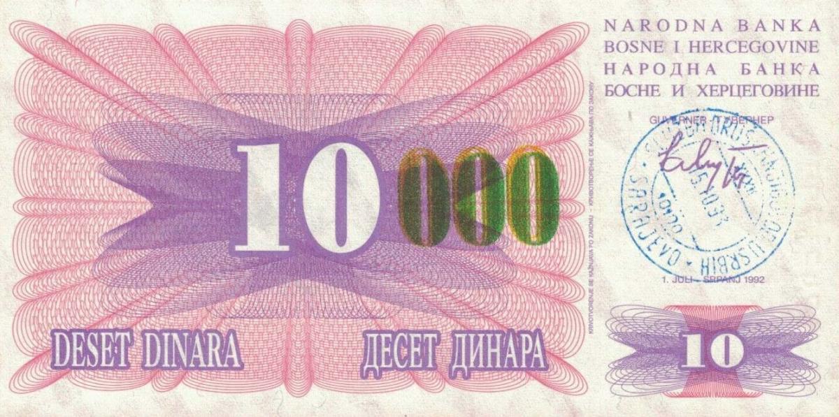 Front of Bosnia and Herzegovina p53g: 10000 Dinara from 1993