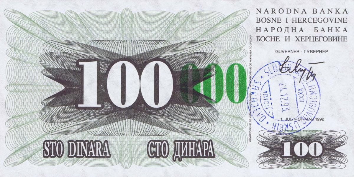 Front of Bosnia and Herzegovina p56i: 100000 Dinara from 1993