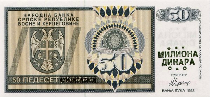 Front of Bosnia and Herzegovina p150a: 50000000 Dinars from 1993