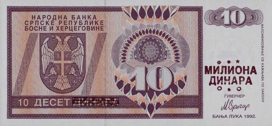 Back of Bosnia and Herzegovina p149a: 10000000 Dinars from 1993