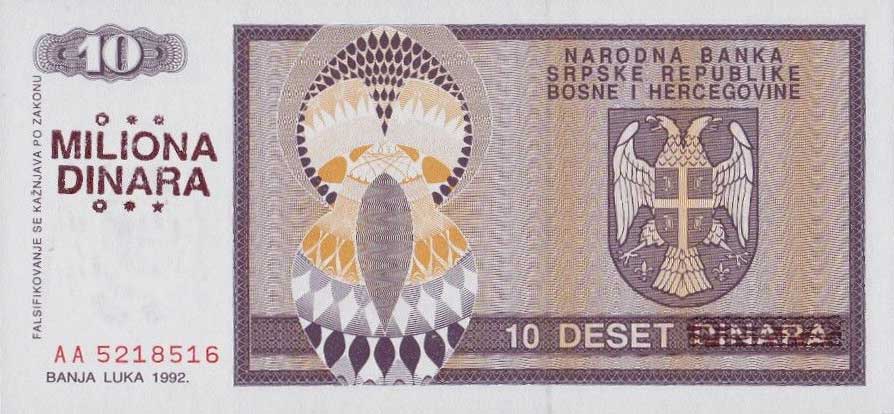 Front of Bosnia and Herzegovina p149a: 10000000 Dinars from 1993