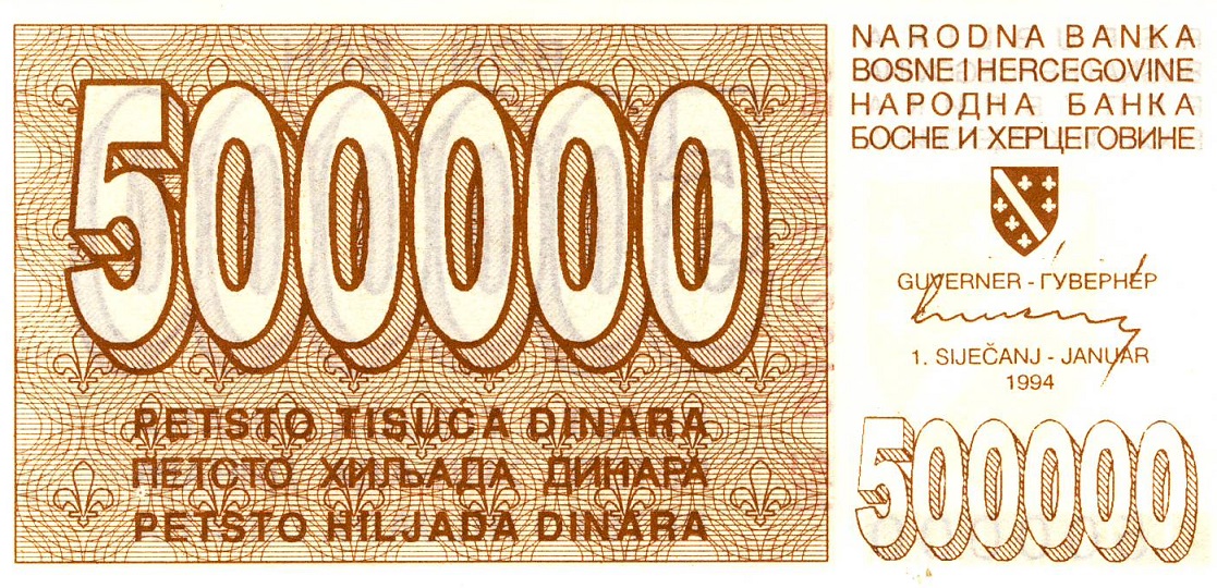 Front of Bosnia and Herzegovina p32a: 500000 Dinara from 1994