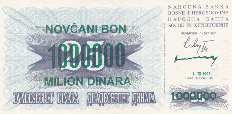 Front of Bosnia and Herzegovina p35c: 1000000 Dinara from 1993