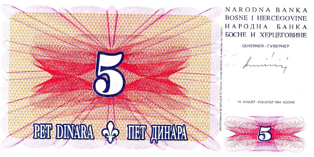 Front of Bosnia and Herzegovina p40a: 5 Dinara from 1994