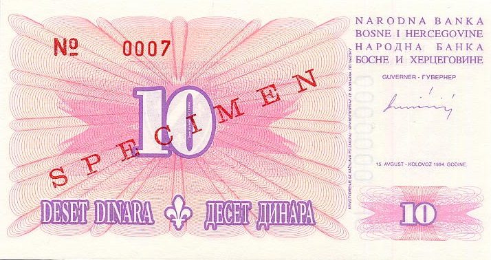 Front of Bosnia and Herzegovina p41s: 10 Dinara from 1994