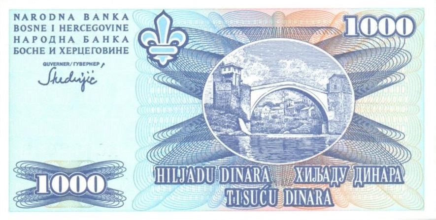 Back of Bosnia and Herzegovina p47Ca: 1000 Dinara from 1995