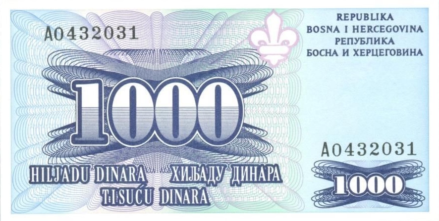 Front of Bosnia and Herzegovina p47Ca: 1000 Dinara from 1995