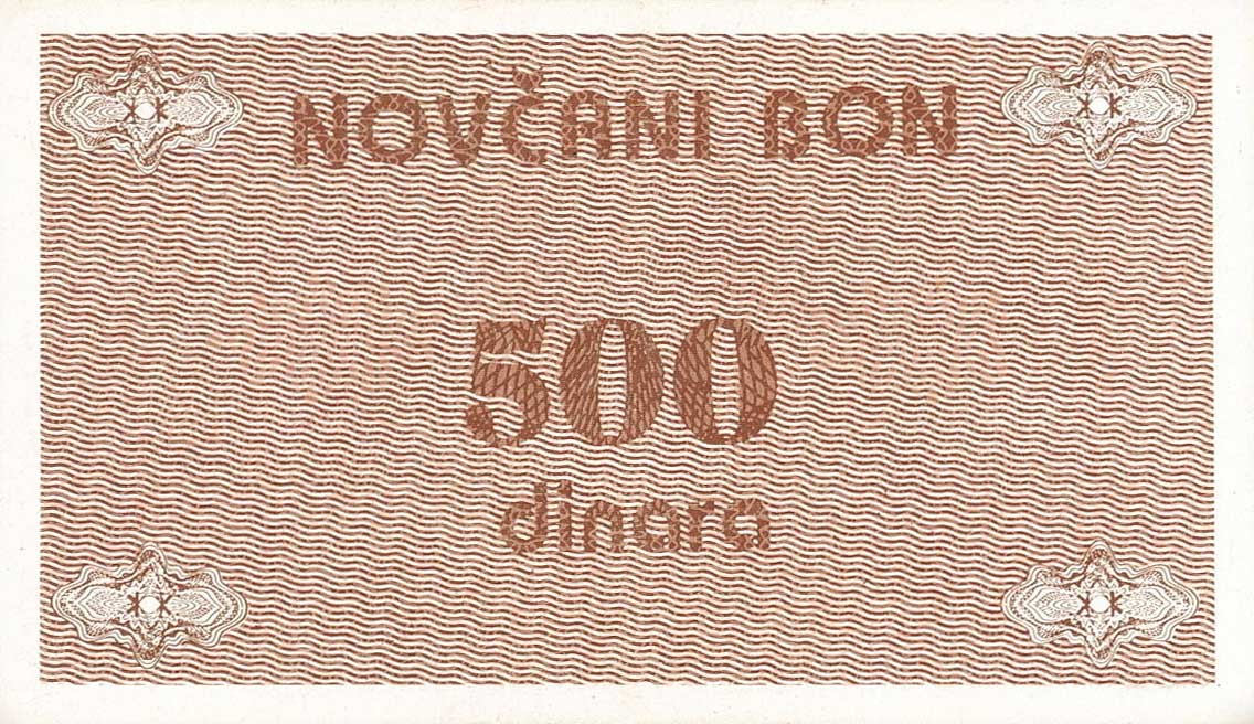 Front of Bosnia and Herzegovina p49a: 500 Dinara from 1992