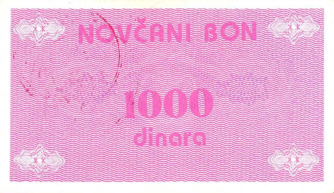 Back of Bosnia and Herzegovina p50b: 1000 Dinara from 1992
