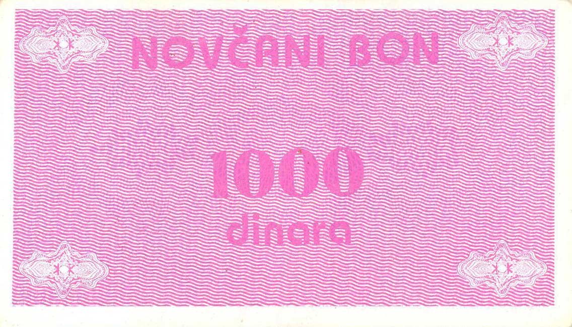 Back of Bosnia and Herzegovina p50c: 1000 Dinara from 1992