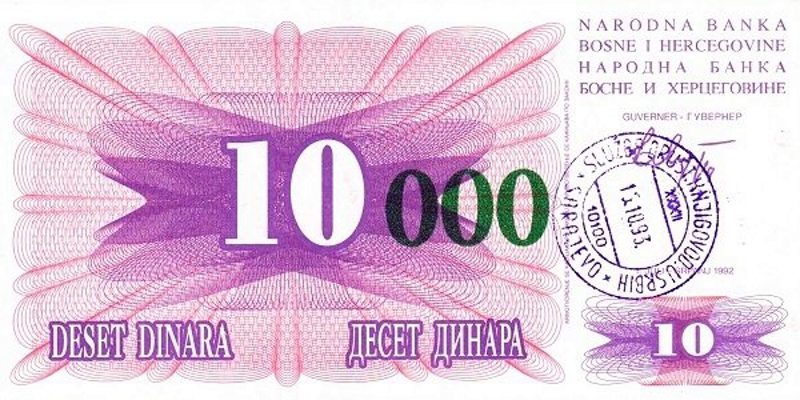 Front of Bosnia and Herzegovina p53e: 10000 Dinara from 1993