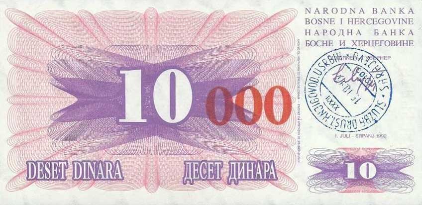 Front of Bosnia and Herzegovina p53f: 10000 Dinara from 1993
