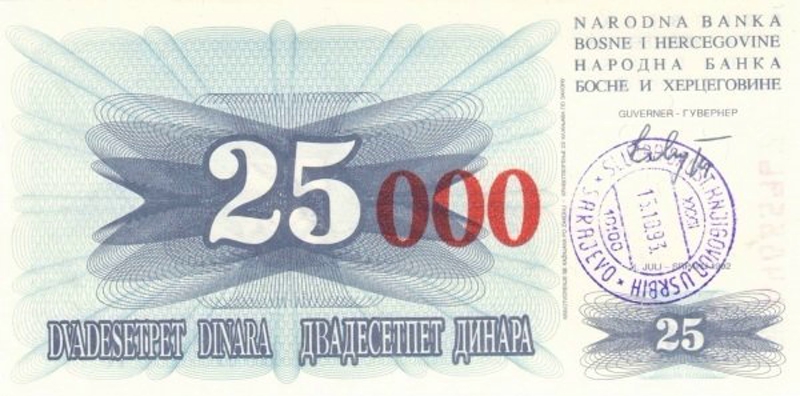 Front of Bosnia and Herzegovina p54f: 25000 Dinara from 1993