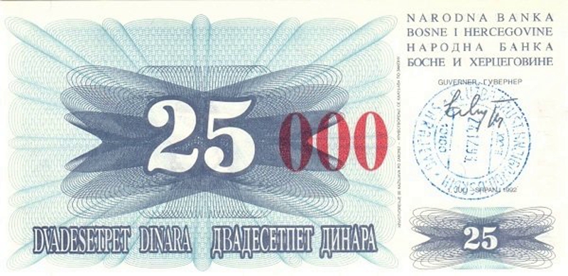 Front of Bosnia and Herzegovina p54h: 25000 Dinara from 1993