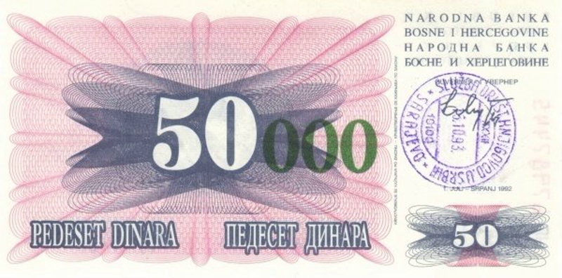 Front of Bosnia and Herzegovina p55e: 50000 Dinara from 1993