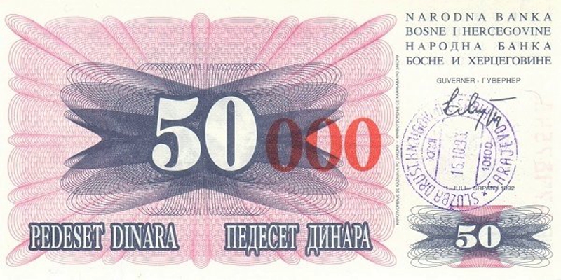 Front of Bosnia and Herzegovina p55f: 50000 Dinara from 1993