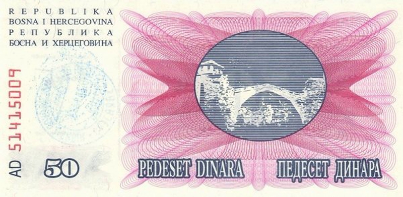 Back of Bosnia and Herzegovina p55h: 50000 Dinara from 1993