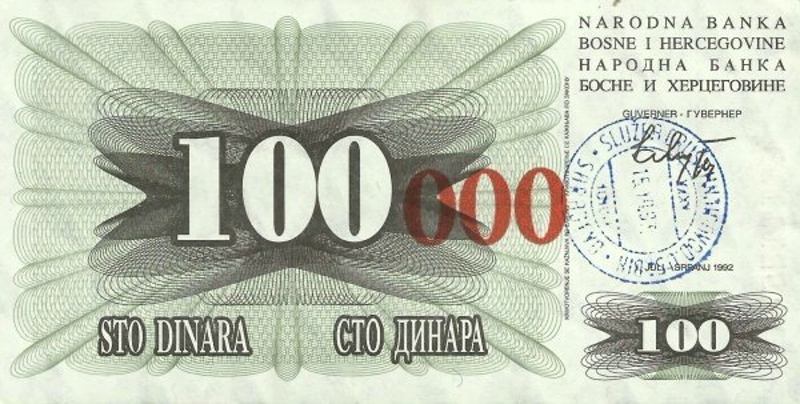 Front of Bosnia and Herzegovina p56f: 100000 Dinara from 1993