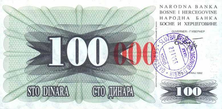 Front of Bosnia and Herzegovina p56h: 100000 Dinara from 1993