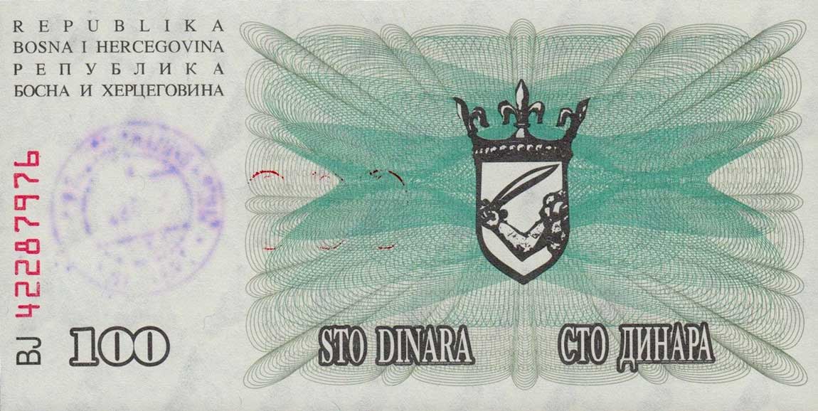 Back of Bosnia and Herzegovina p56l: 100000 Dinara from 1993