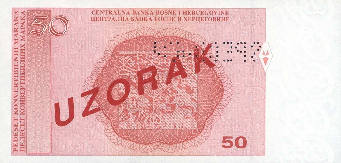 Back of Bosnia and Herzegovina p67s2: 50 Convertible Maraka from 1998