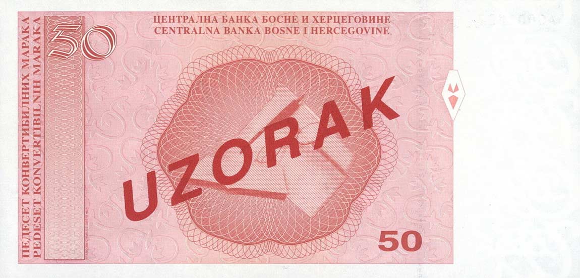 Back of Bosnia and Herzegovina p68s2: 50 Convertible Maraka from 1998