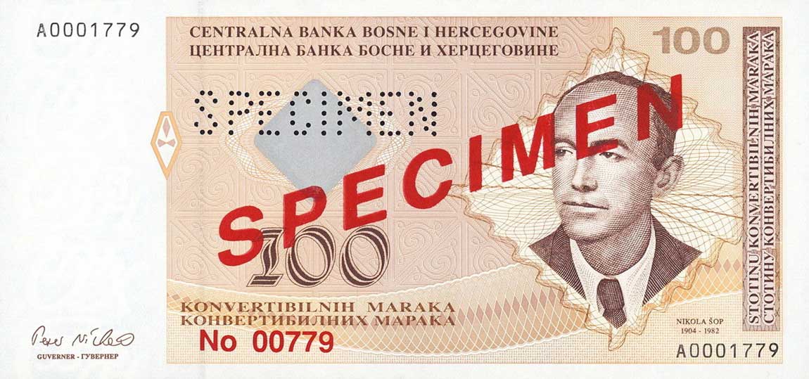 Front of Bosnia and Herzegovina p69s2: 100 Convertible Maraka from 1998