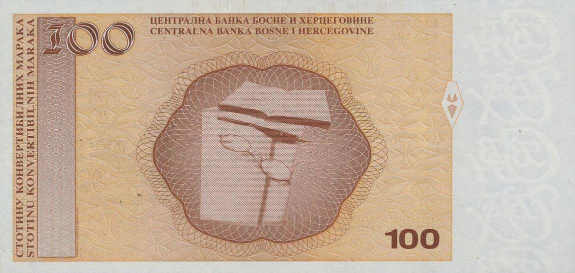 Back of Bosnia and Herzegovina p70b: 100 Convertible Maraka from 2002