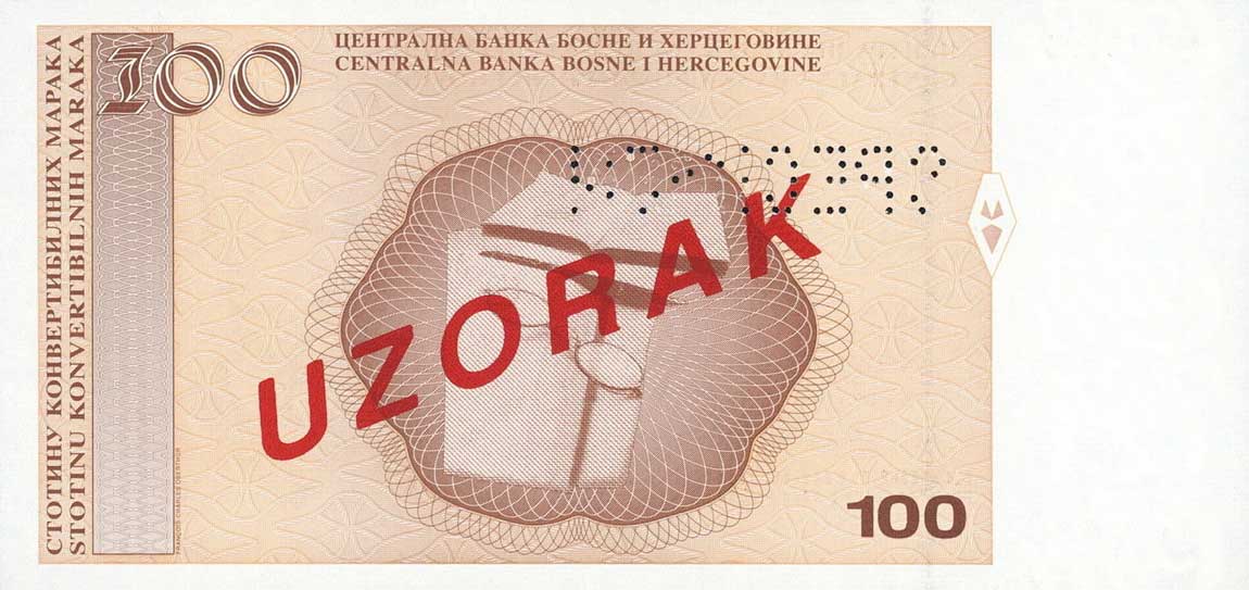 Back of Bosnia and Herzegovina p70s2: 100 Convertible Maraka from 1998