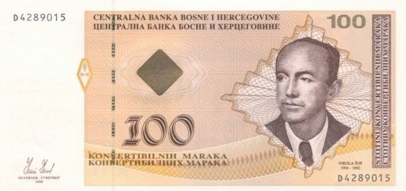 Front of Bosnia and Herzegovina p79b: 100 Convertible Maraka from 2008