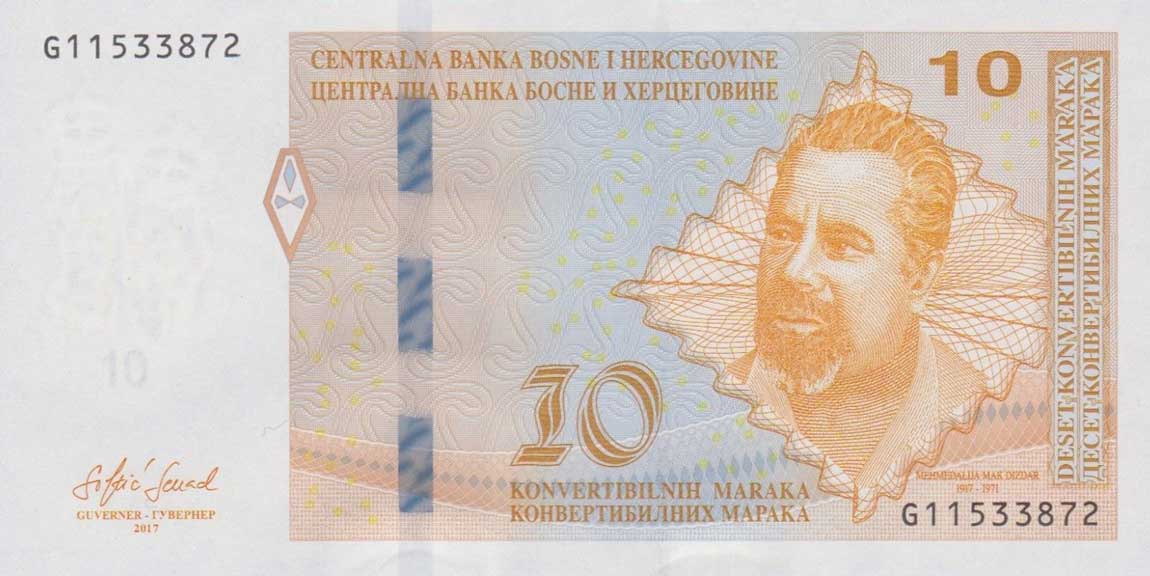 Front of Bosnia and Herzegovina p80b: 10 Convertible Maraka from 2017