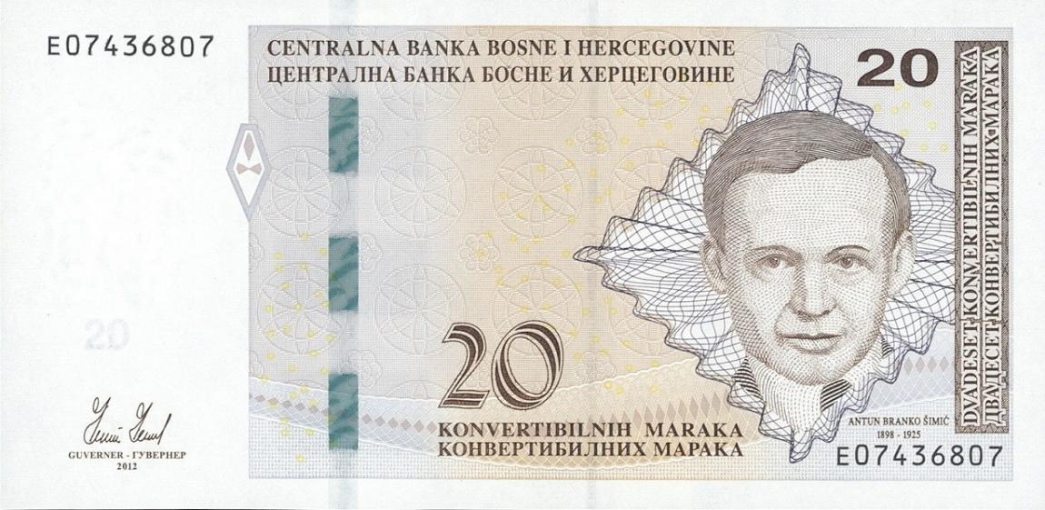 Front of Bosnia and Herzegovina p82a: 20 Convertible Maraka from 2012